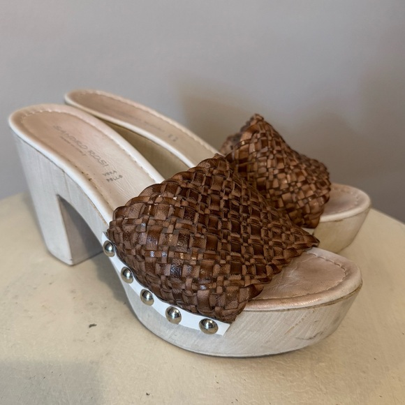 Sandro Brown Platform Mules with Geometric Design - Picture 1 of 5